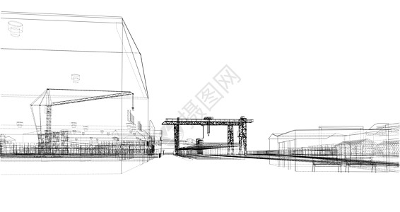 工厦大纲草图建筑物3d工程场景工厂框架房子城市黑色图片