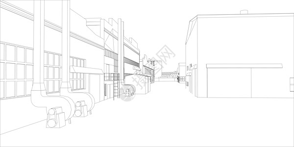 工厦大纲工程工业草图建筑学3d白色框架工厂黑色城市图片