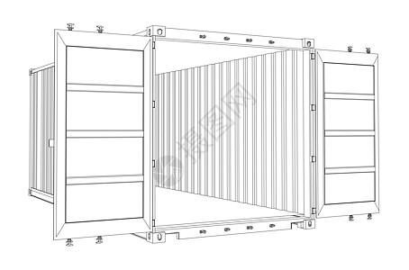 打开空货箱 线框样式金属商品起重机货运3d商业工业卡通片贮存出口图片