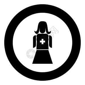 圆形或圆圈中的护士图标黑色电脑女孩药品诊所护理保险商业女士医疗医生图片