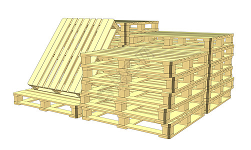 木质货盘 白纸孤立船运纸板团体工厂生产插图购物贮存包装仓库图片