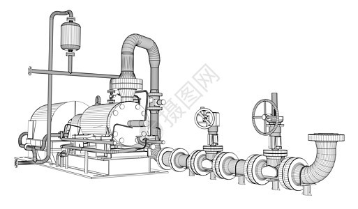 有线框架工业泵发电机金属工厂资源发动机平台压力管道引擎3d图片