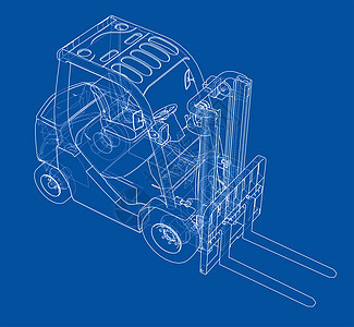 Forklift概念 3d 插图卡车贮存后勤工厂工业运输机器绘画仓库船运图片