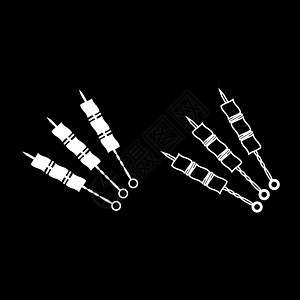 羊肉串图标设置白色插图平面样式简单图像图片