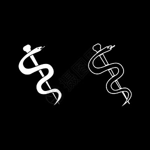 Caduceus 或 Asclepius 符号图标的工作人员设置白色插图平面样式简单图像图片