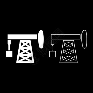 石油泵图标设置白颜色插图平板风格的简单图像图片