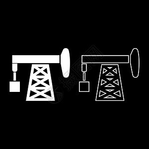 石油泵图标设置白颜色插图平板风格的简单图像图片