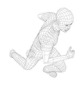 线框跑马闲暇短跑跑步运动3d男人肌肉男性赛跑者艺术图片
