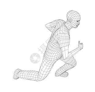线框跑马肌肉赛跑者竞赛男性男人3d白色运动身体闲暇图片
