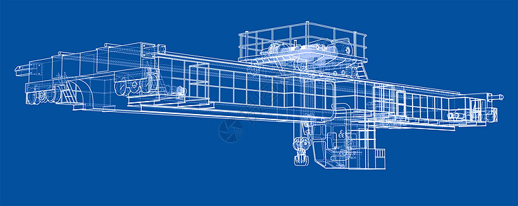 桥式起重机草图3d工厂工业起重机制造业高架力量蓝图技术运输图片