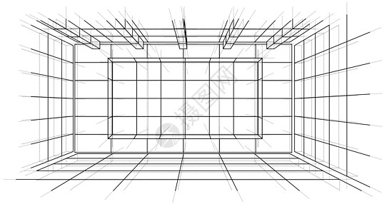 线框内部 素描风格房子技术公寓房间草图蓝图框架渲染白色办公室图片