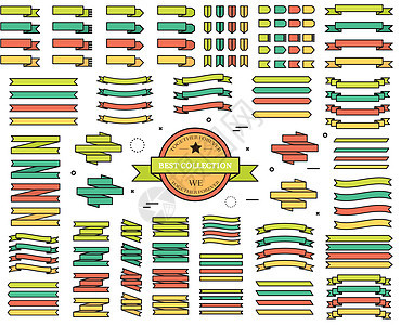 彩色丝带插图概念的细线集 孤立在白色背景上的图标 用于 web 和移动应用程序的平面矢量模板设计角落勋章标签价格兴趣书签收藏艺术图片