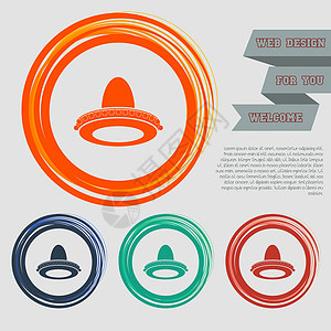红色 蓝色 绿色 橙色按钮上的牛仔帽图标 用于网站和空间文字设计 矢量图片