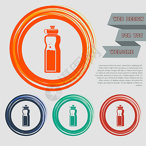 您网站的红色 蓝色 绿色 橙色按钮和带有空间文字的设计中的水图标 矢量图片