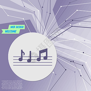 紫色抽象现代背景上的音乐笔记图标 各个方向的线条 为您的广告留出空间 韦克托图片
