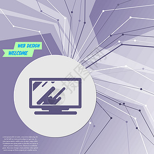 计算机 在紫色抽象现代背景上监视图标 所有方向的线条 有您的广告空间 矢量图片