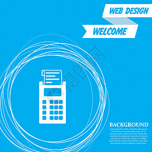 蓝色背景上的计算器图标 其周围和位置为文本的抽象圆形 矢量图片