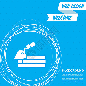 蓝色背景上的Trowew 和砖墙图标 周围有抽象的圆圈 文字的位置也有 矢量图片