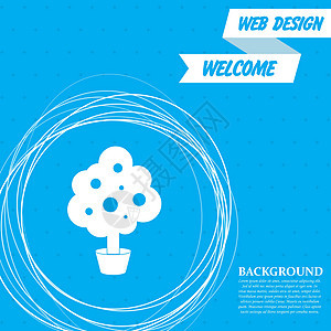 树上的图标 在蓝色背景上 有文字周围和位置的抽象圆形 矢量图片