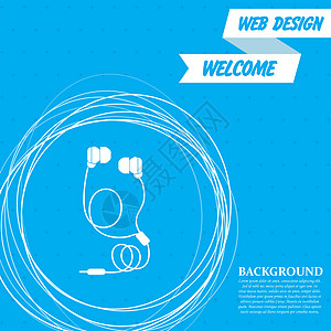 蓝色背景上的耳机图标 周围有抽象圆圈 并为您的文本放置 韦克托图片