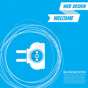 蓝色背景上的插座图标 周围有抽象圆圈 并为您的文本放置 韦克托图片