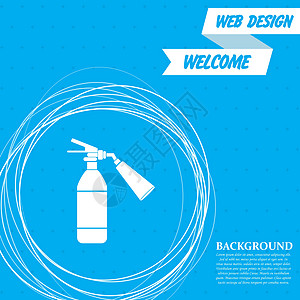 蓝色背景上的灭火器图标 周围有抽象圆圈 并为您的文本放置 韦克托图片