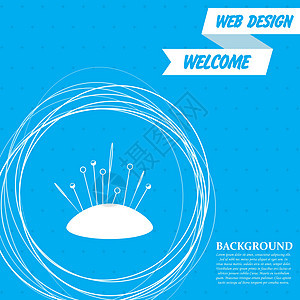 蓝色背景上的缝纫针图标 周围有抽象圆圈 并为您的文本放置 韦克托图片