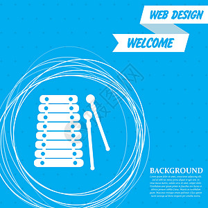 木琴图标 在与周围的抽象圆圈和地方为您的文本的蓝色背景上 韦克托图片