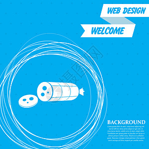 蓝色背景上的烟熏香肠切片图标 周围有抽象圆圈 并为您的文字放置 韦克托图片