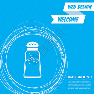 蓝色背景上的盐或胡椒瓶烹饪香料图标 周围有抽象圆圈 并为您的文字放置 韦克托图片