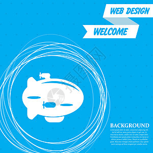 蓝色背景上的飞艇图标 周围有抽象圆圈 并为您的文本放置 韦克托图片