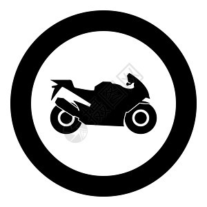 圆形矢量插图中的摩托车黑色图标被隔离图片