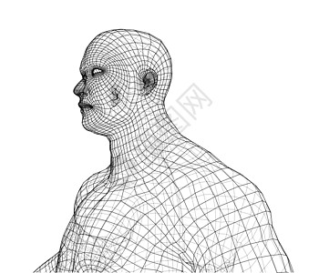 白色背景上的线框运动员身体男人男性药品网格锻炼草图框架金属插图蓝图图片