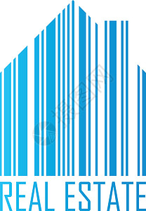 带有条形码设计和房地产标签的房屋符号 抵押贷款市场和服务主题 蓝色矢量它制作图案图片