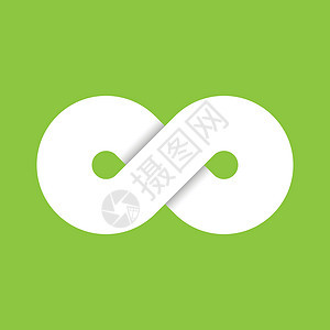 无限符号图标 代表无限无限和无尽事物的概念 绿色背景上的简单白色矢量设计元素图片