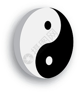 阴阳符号图标为黑色和白色 白色背景上带有阴影的 3D 矢量对象男性宗教文化冥想精神联盟女性业力坡度平衡图片