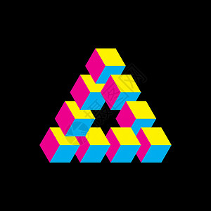 CMYK 颜色的不可能三角形 立方体排列成几何错觉 路透社 它制作图案矢量图片