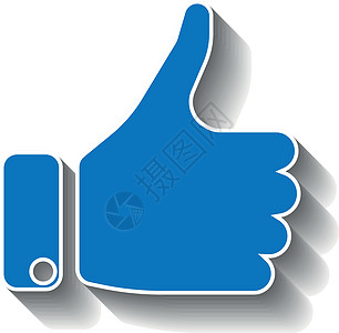 与赞许的蓝色手剪影 表示赞同 表示赞同或鼓励的手势 矢量图和掉落的影子社区按钮社会互联网邮票网络商业拇指插图朋友图片