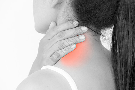 关紧妇女脖子和肩部的疼痛和受伤成人女性肩膀身体脊柱保健医疗疾病痛苦背痛图片