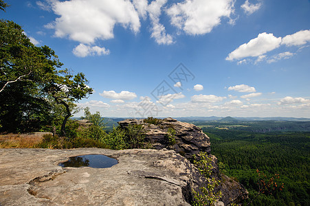 夏季风景 森林 草地 岩石和天空环境农村农场乡村场景土地季节阳光太阳爬坡图片