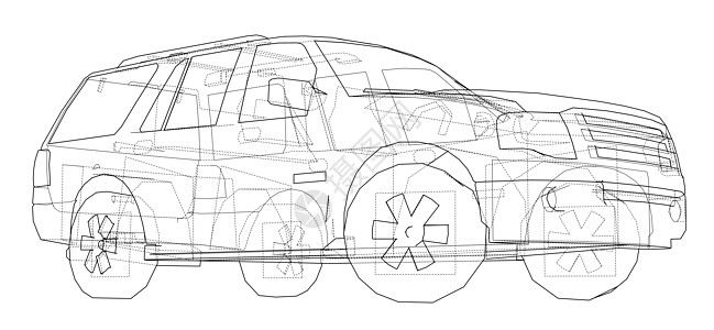 汽车图汽车 SUV 绘图大纲绘画越野车检查草稿车轮运动卡车3d车辆运输背景