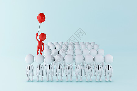 3d 红色商务人士与其他人之间的气球员工工作3d团体多样性个性团队商业挑战领导图片