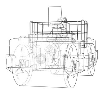 Ashalt 紧压器概述矢量蒸汽插图压力草图车轮建筑蓝图铺路技术机器图片