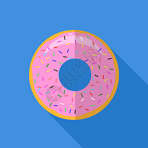 粉红色甜甜圈 快速食品图标 平板设计 顶级视图咖啡店圆圈油炸奶油菜单糖果卡通片庆典馅饼蓝色图片