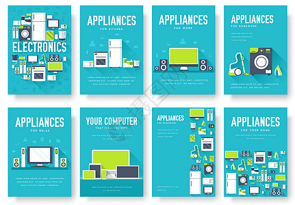 家电卡套装 封面横幅的电子模板 设备信息图表概念背景 带有排版的布局插图模板页面图片