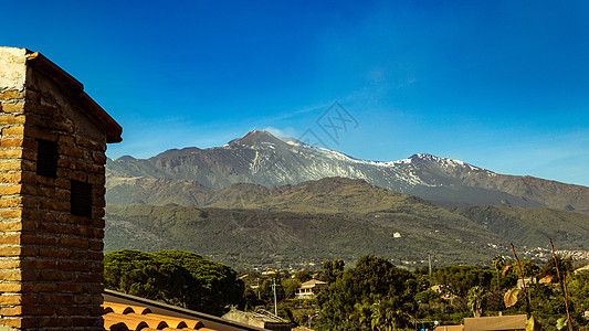 火山埃特纳的景象城市港口旅游旅行村庄全景明信片海岸钓鱼海洋图片