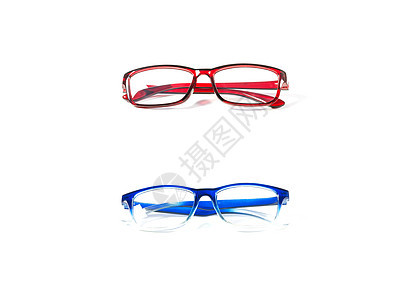 白色背景上孤立的红色和蓝色眼镜 玻璃摩图片