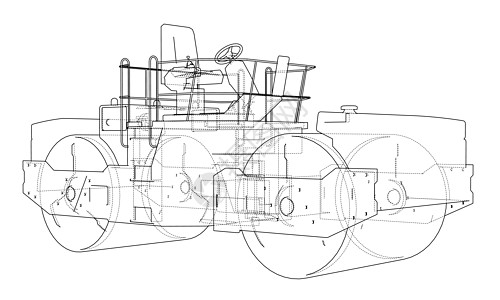 Ashalt 紧压器概述矢量蒸汽机械压力插图柏油蓝图草图机器道路技术图片