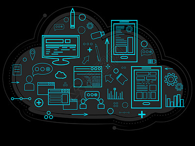 云数据存储在服务器上有关人员图表的信息报告工作和设置的内存 文件 线性设计图片