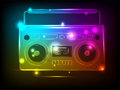 带有彩色霓虹灯元素的明亮录音机 适合您的设计图片